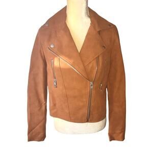 Forever 21 Moto Biker Brown Faux Leather Full Zip Med